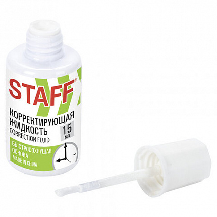 Корректирующая жидкость STAFF "Basic", быстросохнущая, 15 мл, с кисточкой, 226055