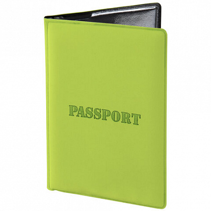 Обложка для паспорта, мягкий полиуретан, "PASSPORT", салатовая, STAFF, 237607
