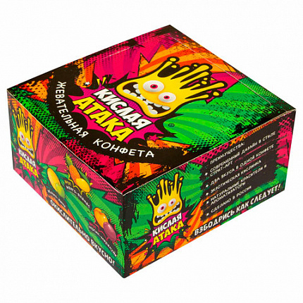 Конфета жевательная КИСЛАЯ АТАКА ассорти 3 вкусов, 11 г, KA-10-1