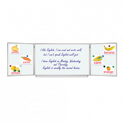 Доска магнитно-маркерная 3-х элементная 100х150/300 см, 5 рабочих поверхностей, белая, BRAUBERG, 231708