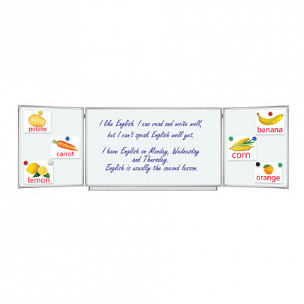 Доска магнитно-маркерная 3-х элементная 100х150/300 см, 5 рабочих поверхностей, белая, BRAUBERG, 231708