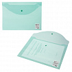 Папка-конверт с кнопкой STAFF, А4, до 100 листов, прозрачная, зеленая, 0,12 мм, 225171