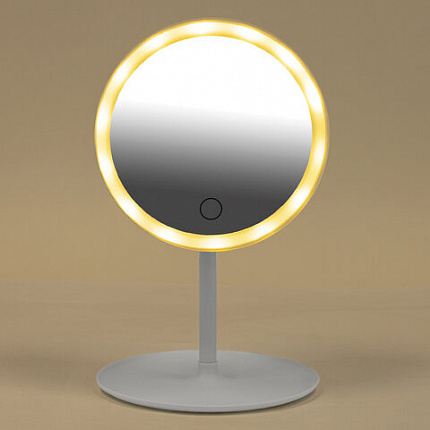 Зеркало настольное с LED-подсветкой для макияжа, диаметр 17 см, 3 режима свечения, аккумулятор 800 mAh, цвет белый, WBZ (ВБЗ), 609332