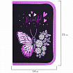 Пенал BRAUBERG с наполнением, 1 отделение, 1 откидная планка, 24 предмета, 21х14 см, "Flower butterfly", 271524