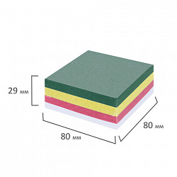 Блок для записей проклеенный, 8х8х3 см, плотность 65 г/м2, цветной, STAFF, 120384