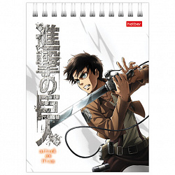 Блокнот МАЛЫЙ ФОРМАТ А6 110х145 мм, 40 л., гребень, лакированный, клетка, HATBER "Атака Титанов", 083956, 40Б6В1гр