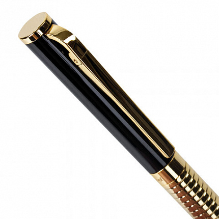 Ручка подарочная шариковая GALANT "Black Melbourne", корпус золотистый с черным, золотистые детали, пишущий узел 0,7 мм, синяя, 141356