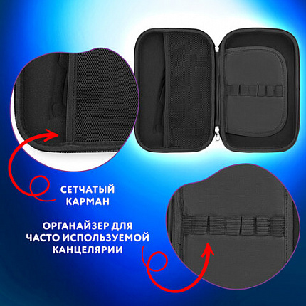 Пенал ЮНЛАНДИЯ большой, 1 отделение, 1 откидная планка, карман, полиэстер/EVA, 22х15х5 см, "Street race", 273195