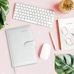 Еженедельник датированный 2026 А5 145х215 мм, BRAUBERG "Party", под кожу, белый, 117179