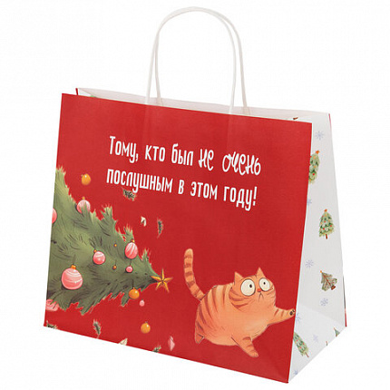 Пакет подарочный (1 штука), новогодний, 28х14х24 см "Котики", крафт, ассорти, ЗОЛОТАЯ СКАЗКА, 592433