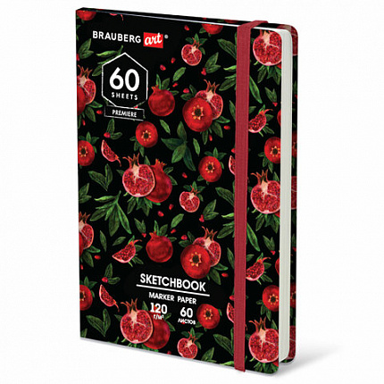 Скетчбук для маркеров 120г/м, 148х210мм, 60л, твердая обложка, резинка, BRAUBERG ART1, 115103