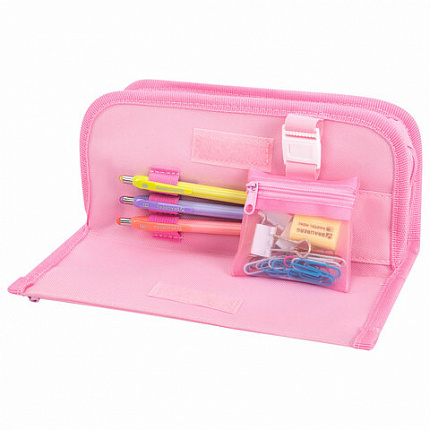 Пенал мягкий BRAUBERG KIDS, 3 отделения, кармашек на карабине, полиэстер, "Sweet friends", 22х10х7 см, 273558