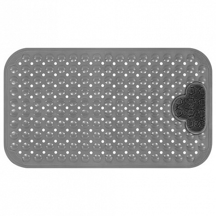 Коврик для ванны противоскользящий с теркой для ступней 70х40 см, серый, ПВХ, присоски, PRIMILA (ПРИМИЛА), 700374