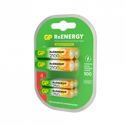 Батарейки аккумуляторные GP ReEnergy Ni-Mh НАБОР 8 шт. (ПРОМО 4+4), AA+ААА (HR6+HR03), 2000 mAh + 750 mAh, 210AAHC/75AAAHC