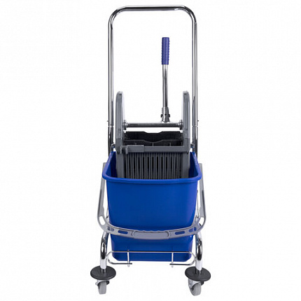 Тележка уборочная BRABIX, 1 съемное ведро 25 л, механический отжим, корзина, металлический каркас, синяя, 601498