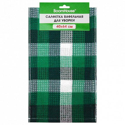 Салфетка вафельная универсальная, ХЛОПОК, 40х64 см, цветная клетка, ассорти, BOOMHOUSE (БУМХАУС), 700883