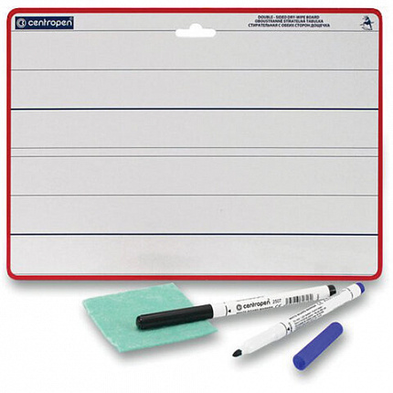 Доска двусторонняя маркерная А4 (297х210 мм), БЕЛАЯ/ЛИНИЯ, 2 маркера + салфетка, CENTROPEN, 7719, 577190201
