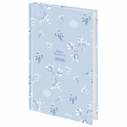 Ежедневник датированный 2026 145х215 мм, А5, STAFF, ламинированная обложка, "Blue Flowers", 117316