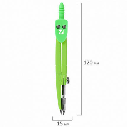 Циркуль BRAUBERG GEOMETRY, 120 мм, пастельно-зеленый цвет, защитный колпачок, пластиковый пенал, 210699