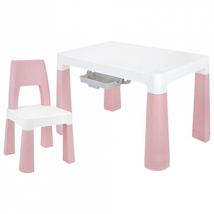 Стол детский + стул BRABIX KIDS CS-003, 2-7 лет, пластик белый + розовый, 533291
