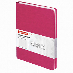 Бизнес-тетрадь на гребне А5 148x218 мм, BRAUBERG "Office PRO", под кожу, клетка, 80 л., розовая, 111042