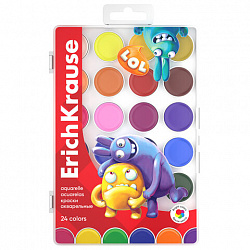 Краски акварельные ERICH KRAUSE "Jolly Friends", 24 цвета, пластиковый пенал, европодвес, 61368