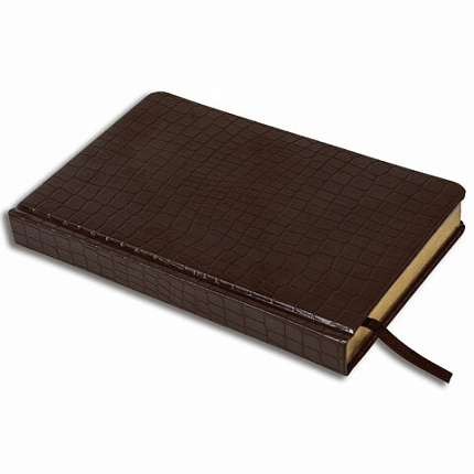 Ежедневник полудатированный А5 (138х213 мм) BRAUBERG "Alligator", под кожу, 192 л., коричневый, 124986