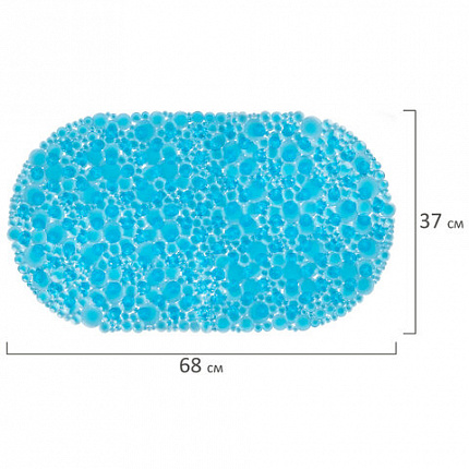 Коврик для ванны противоскользящий 68х37 см, "Пузыри", овальный, прозрачно-голубой, ПВХ, PRIMILA (ПРИМИЛА), 700381