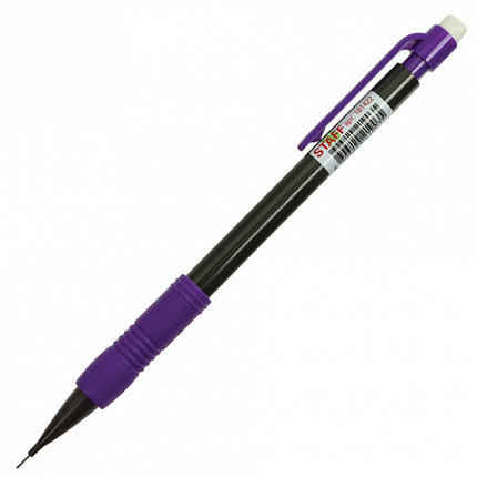 Карандаш механический 0,5 мм, STAFF "College" MP-422, ластик, резиновый грип, корпус черный, детали ассорти, 181422