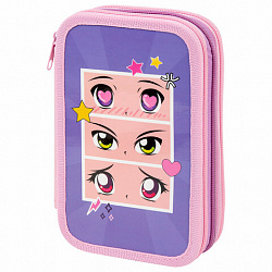 Пенал ПИФАГОР, 3 отделения, ламинированный картон, 19х11 см, "Anime eyes", 272251