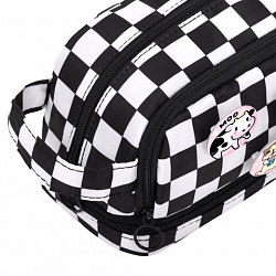 Пенал-органайзер HEIKKI (ХЕЙКИ) с ручкой, значки, 2 отделения, откидная планка, 22x13х10 см, "Black&White", 273601