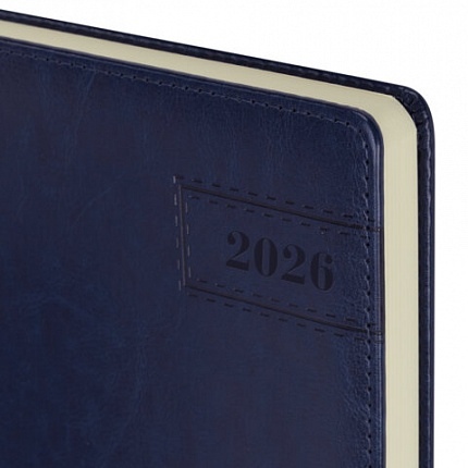 Ежедневник датированный 2026 БОЛЬШОЙ ФОРМАТ 210х297 мм, А4, BRAUBERG "Imperial", под кожу, синий, 117247
