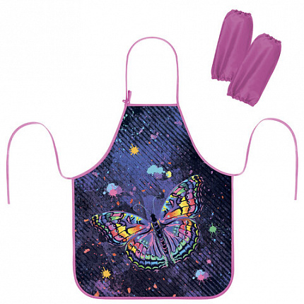 Фартук с нарукавниками для уроков труда ЮНЛАНДИЯ, регулировка по росту, 46х54 см, Colorful butterfly, 273763