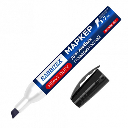 Маркер перманентный строительный для ЛЮБЫХ поверхностей металл, дерево, стекло, пластик, бетон HEAVY DUTY, ЧЕРНЫЙ 3-7мм, RABBITEX, 152659