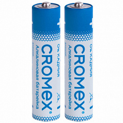 Батарейки алкалиновые "мизинчиковые" КОМПЛЕКТ 2 шт., CROMEX (КРОМЕКС) Alkaline, AAA (LR03, 24А), блистер, 457129