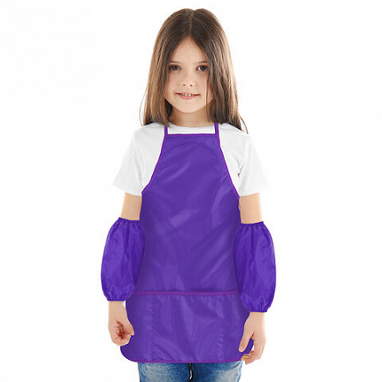 Фартук с нарукавниками для уроков труда ПИФАГОР, 3 кармана, стандартный размер, 44x55 см, фиолетовый, 273752