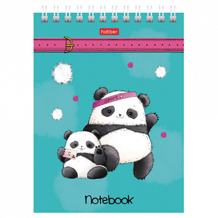 Блокнот МАЛЫЙ ФОРМАТ А6, 60 л., гребень, картон, клетка, HATBER, "Плюшевые панды", 088304, 60Б6В1гр