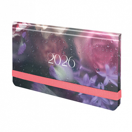 Еженедельник датированный 2026 с резинкой 171х93 мм, BRAUBERG, твердый, УФ-ЛАК, 64 л., "Цветы", 117348