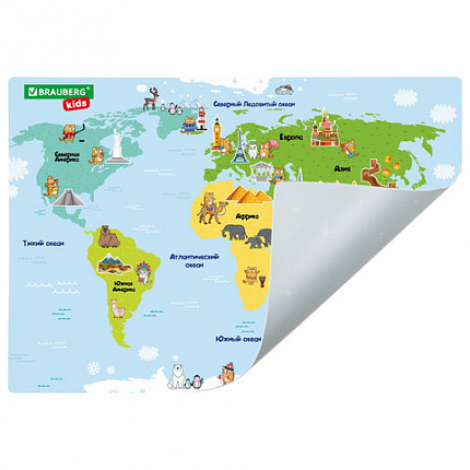 Настольное покрытие BRAUBERG KIDS, А3+, пластик, 46x33 см, "Кот-энтузиаст изучает Мир", 273619