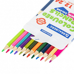 Карандаши цветные двусторонние BRAUBERG PREMIUM TWIN COLOUR, 12 штук, 24 цвета, шестигранные, грифель 3,3 мм, натуральное дерево, 181874
