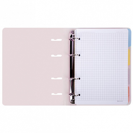 Тетрадь на кольцах А5 175х220мм, 120л, пластик, с резинкой и разделителями, BRAUBERG, Розовый, 404634