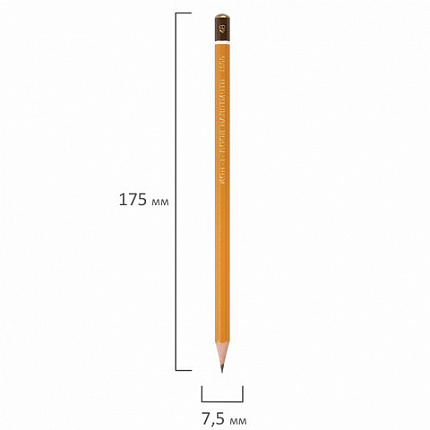 Карандаш чернографитный KOH-I-NOOR 1500, 1 шт., 4B, корпус желтый, заточенный, 150004B01170RU