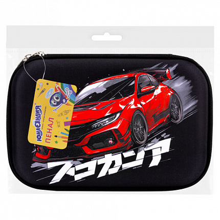 Пенал ЮНЛАНДИЯ большой, 1 отделение, 1 откидная планка, карман, полиэстер/EVA, 22х15х5 см, "Street race", 273195