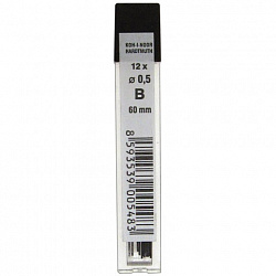 Грифели запасные 0,5 мм, B, KOH-I-NOOR, КОМПЛЕКТ 12 шт., 4152/B, 415200B005PKRU