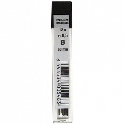 Грифели запасные 0,5 мм, B, KOH-I-NOOR, КОМПЛЕКТ 12 шт., 4152/B, 415200B005PKRU