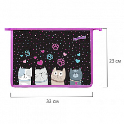 Папка для тетрадей ЮНЛАНДИЯ А4, 1 отделение, пластик, на молнии, "Cat squad", 273347