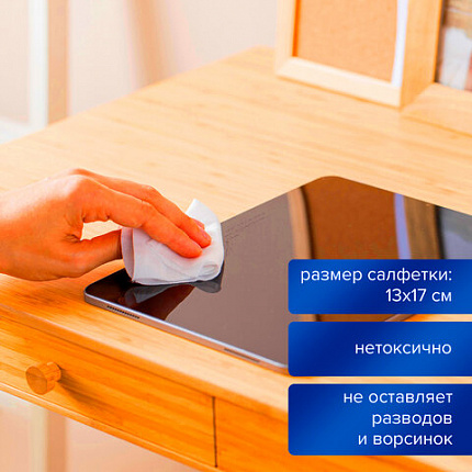 Салфетки для оптических поверхностей и мониторов BRAUBERG, в тубе, сухие 50 шт. и влажные 50 шт., 510121