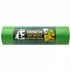 Мешки для раздельного сбора мусора 120 л, зеленые, в рулоне 20 шт., ПВД 20 мкм, 70х110 см, РОМАШКА, ЕЛР-ВР-120З