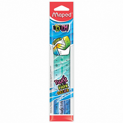 Линейка пластик 15 см, гибкая, MAPED (Франция) "Twist'n Flex Patterns", ассорти, 279115