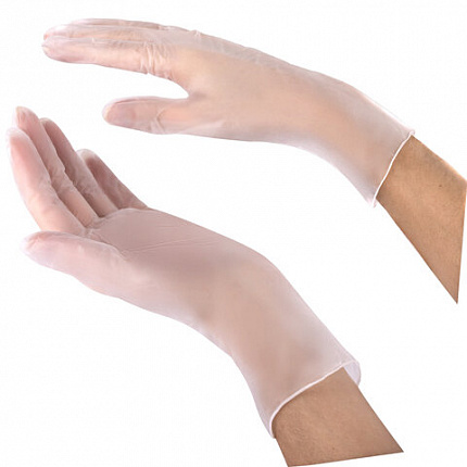 Перчатки виниловые смотровые 50 пар (100 штук), размер 7-8, M (средний), прозрачные, SFM, Германия